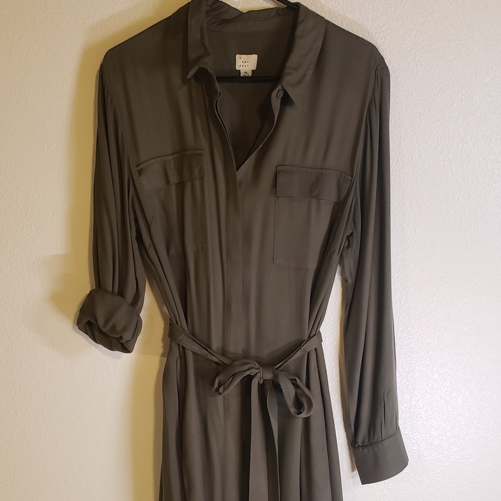 Olive button up dress